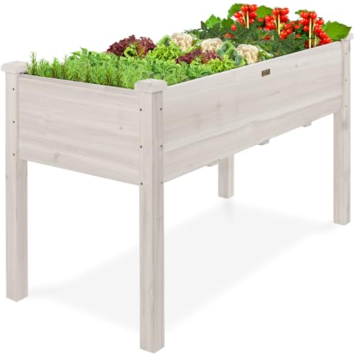 Best Choice Products 48x24x30in Raised Garden Bed, Elevated Wood Planter Box Stand for Backyard, Patio, Balcony w/Bed Liner, 200lb Capacity - White - color: White, size: 48x24x30in