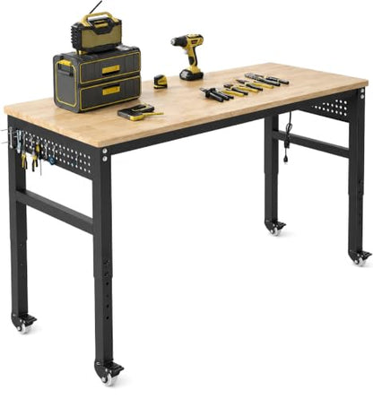 DNYKER 48" Adjustable Heavy Duty Workbench with Power Outlets & Pegboard - size: 48 INCH/Power outlets