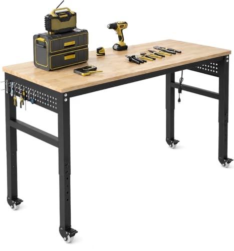 DNYKER 48" Adjustable Heavy Duty Workbench with Power Outlets & Pegboard - size: 48 INCH/Power outlets