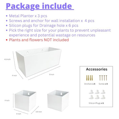 LaLaGreen Wall Planter (3-Pack Set) Rectangular Indoor Hanging Flower Boxes - size: 3-Pack Set