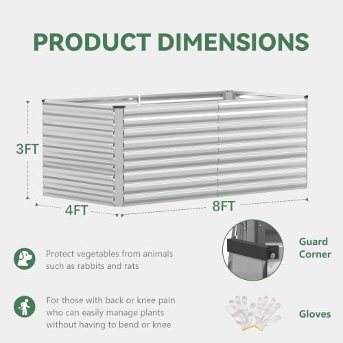 FOOWIN 8x4x3ft Raised Garden Bed Outdoor, Galvanized Steel Garden Beds - color: Silver, size: 8x4x3 FT-2PC