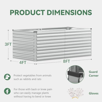 FOOWIN 8x4x3ft Raised Garden Bed Outdoor, Galvanized Steel Garden Beds - color: Silver, size: 8x4x3 FT-2PC