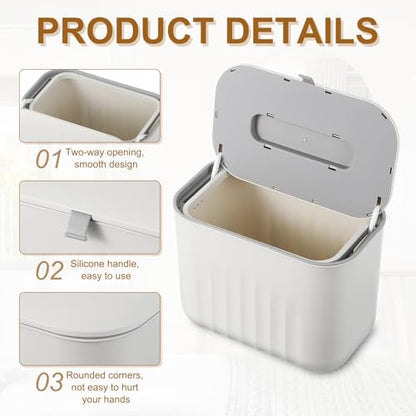 uxcell Kitchen Compost Bin Hanging Small Trash Can, 7L/1.8Gallon Plastic Trash Can with Lid, Suitable for Countertop, Under Sink or Wall Mounted, White - color: White