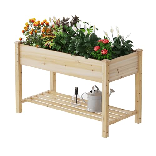 Wooden Planter Elevated Wooden Raised Garden Bed with Legs Planter Box - color: Natural, size: 48*24*30.5IN