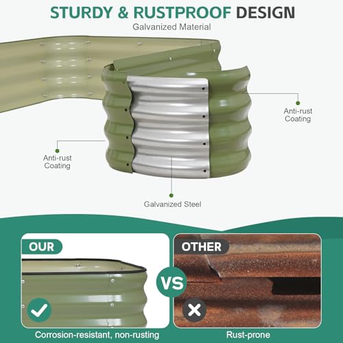 3 in 1 Galvanized Raised Garden Bed, 4x2x1ft, 2Pack, Green - color: Green, size: 4x2x1ft (2packs)