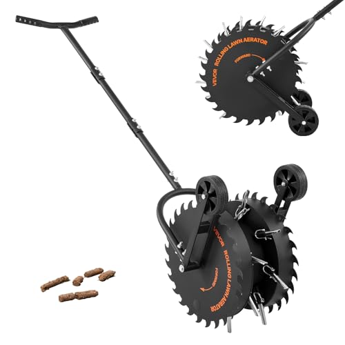 VEVOR Rolling Lawn Core Aerator, 16.6 in Coring Aerator Roller with Anti-Clog Tines, Heavy Duty & Rust-Resistant, Yard Grass Pulling Plugs Manual Aeration Tool for Compacted Garden Soil Loosening