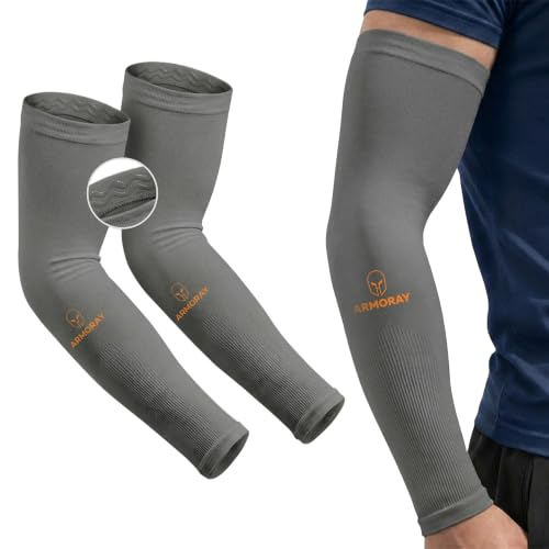 ARMORAY Arm Sleeves for Men or Women Anti Slip Basketball Golf Running Football Cycling - color: Gray (1 Pair)