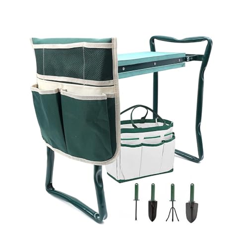 Garden Kneeler Seat Garden Stools Foldable Stool with Tool Bag Pouch EVA Foam Pad Capacity-Protects Your Knees for Gardening Tool kit