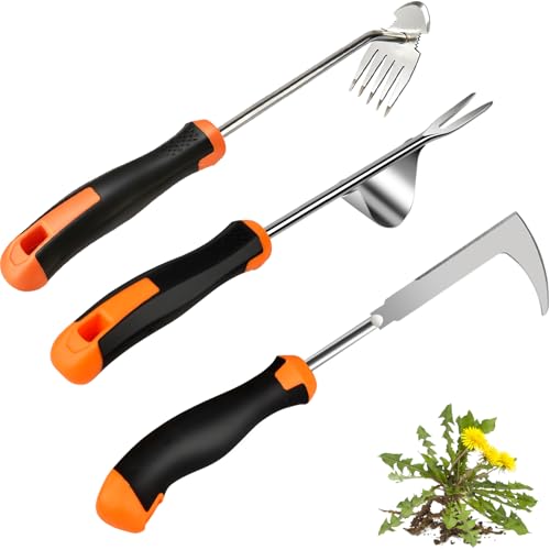 3 Pack Manual Weed Puller Tool, New Garden Stainless Steel Weeder Tool Hand Weeder Tool,Multi-Purpose Weed Remover Tool Weeding Tools for Gardening(Rubber Handle)