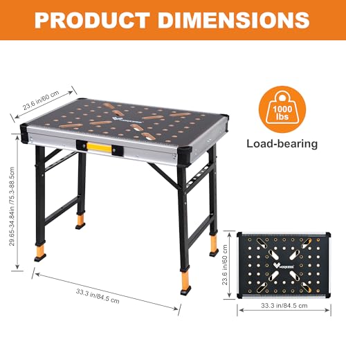 WORKESS Portable Workbench 1000Lbs Capacity 2026 Upgraded Adjustable 5 Level Height Heavy Duty Folding Work Table with 2 Quick Clamps, 4 Bench Dogs, 3 Tool Boxes for Garage Easy Storage - style: Adjustable Height