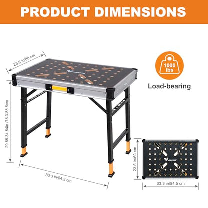 WORKESS Portable Workbench 1000Lbs Capacity 2026 Upgraded Adjustable 5 Level Height Heavy Duty Folding Work Table with 2 Quick Clamps, 4 Bench Dogs, 3 Tool Boxes for Garage Easy Storage - style: Adjustable Height
