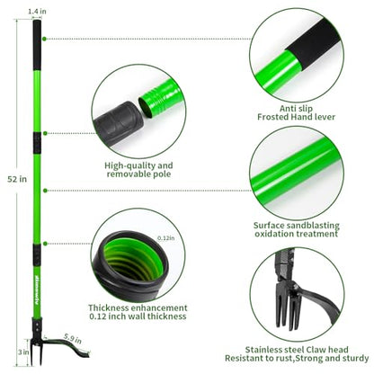 Weed Puller,Stand-Up Weeding Picker Tool,Detachable Hand Weed Root Remover Tool,with 4-Claw Steel Head & 3-Sectioal Pole Long Handle for Lawn/Yard and Garden Gripper Without Bending or Kneeling