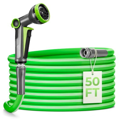 Delxo Garden Hose 50 FT with 8-Pattern Spray Nozzle, 5/8 Inch Hose - size: 50FT+Plastic Nozzle