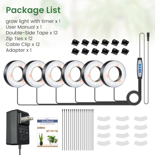 Kullsinss 3.5" Grow Lights for Indoor Plants, 36W Full Spectrum Plant Light - size: 6-Head/Black
