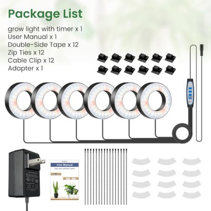 Kullsinss 3.5" Grow Lights for Indoor Plants, 36W Full Spectrum Plant Light - size: 6-Head/Black