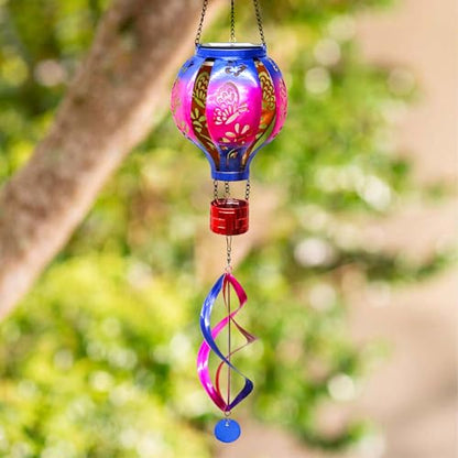 Hot Air Balloon Solar Lantern Butterfly Wind Spinners with Flame Light