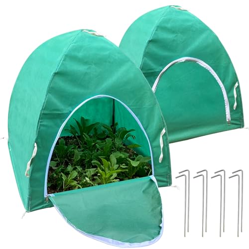 Plant Covers Freeze Protection, Rifny 23 x 23 x 23 inch Shrub Rose Bush Covers for Winter Outdoor Plants, Frost Cloth with Zipper Steel Stakes Protecting Potted Plants from Deer Rabbit Chicken (2 PCS)