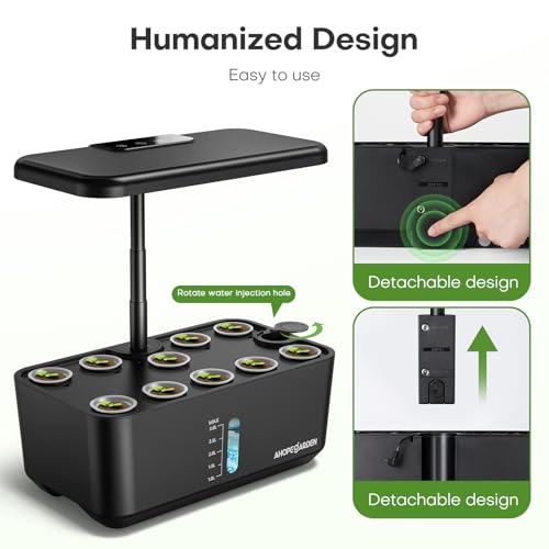 Ahopegarden Indoor Garden Hydroponics Growing System: 10 Pods Kit with LED - color: Black