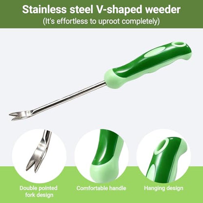 Dandelion Weeding Tool V-Shaped Fork Easy Weed Removal Stainless Steel Manual Weeder with Ergonomic Handle (Plastic)