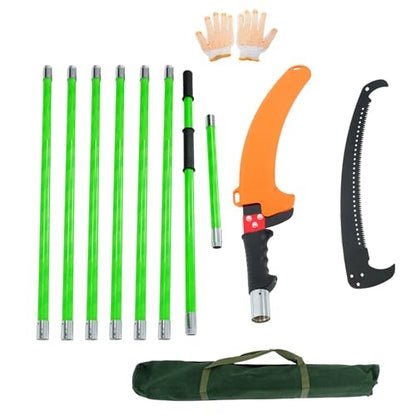 27FT Extendable Pole Saw, Manual Branch Trimmer with Long Handle - size: 27FT Green