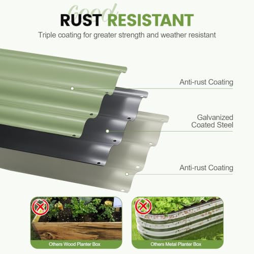 G GOOD GAIN Raised Garden Beds Galvanized, Metal Planter Boxes Kit, Oliver - color: Oliver Green, size: 8×2×1ft (1 Pack)