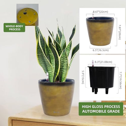 Dexceder 9x8 Self Watering Planter (Yellow Brown Gradient) - color: Yellow Brown, size: 9x8