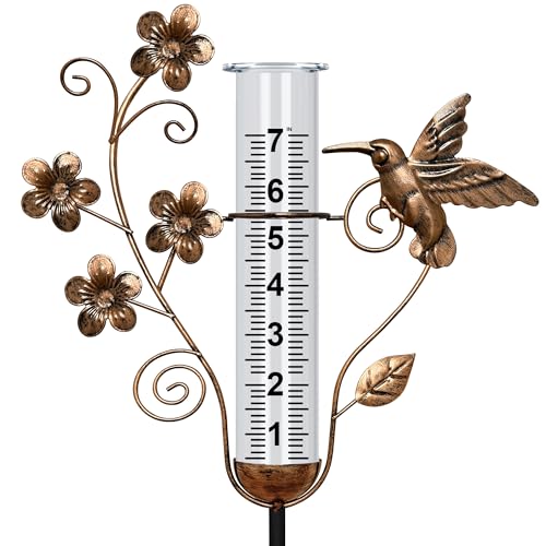 shumi Rain Gauge Outdoor, 7" Hummingbird Rain Gauge for Garden Decor