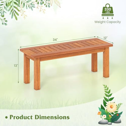 Tangkula Wooden Plant Stand, Outdoor Indoor Solid Wood Flower Pot Holder Display Shelf with Teak Oil Finish, Slatted Top, Rustic Plant Rack for Patio Garden Entryway Porch - size: 34" x 12" x 13"