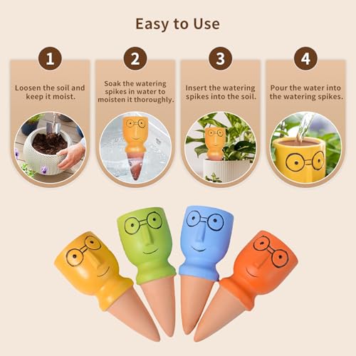 4 PCS Terracotta Watering Spikes, Self Plant Watering Globes