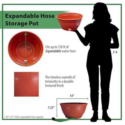 EMSCO Expandable Hose Hider – Expandable Hose Storage Pot – Rustic Terra Cotta