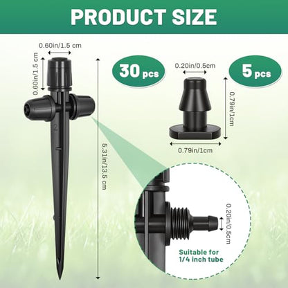 30Pcs 360° Adjustable Drip Drippers, Double Lock Emitters 1/4 Tubing - color: Black