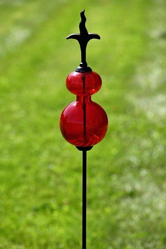 Colored Blown Glass Garden Stake with Cast Iron Finial on Top (Candy Red (Pack of 2)) - color: Candy Red (Pack of 2)
