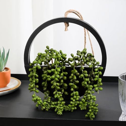 2 Pack Fake Plants Artificial Wall Hanging Succulents Plant - color: Black, size: 2 Pcs