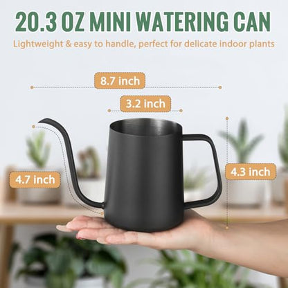 Small Watering Can Indoor Plants 20 OZ Mini Metal Watering Can Leakproof - color: Black 600