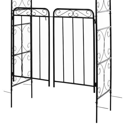 Outsunny 84" Garden Arch Arbor with Gate Metal for Climbing Vines Black