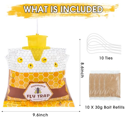 Disposable Hanging Fly Traps Outdoor Bags with Dissolvable Bait-10 Pack - size: 10 Packs