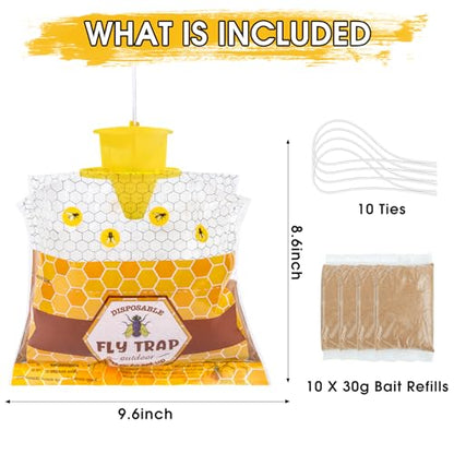 Disposable Hanging Fly Traps Outdoor Bags with Dissolvable Bait-10 Pack - size: 10 Packs