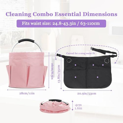 Cleaning Apron, Cleaning Caddy & Household Cleaning Storage Organizer Set - color: Pink+black