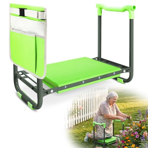 Garden Kneeler and Seat Heavy Duty, Foldable Gardening Stool Bench - color: Green