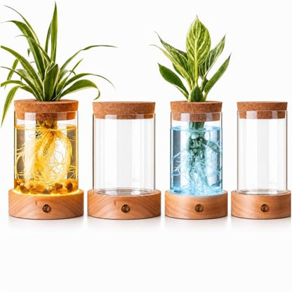 Junkin 4 Pack Plant Propagation Station with 7 Colors Adjustable LED Light