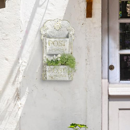 All Chic Metal Wall Planter - Outdoor Rustic Wall Mount Hanging Planter, White Gold - color: White Gold