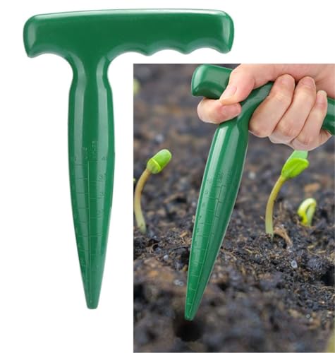 Seed Planter Tool, 6.9 Inch Green Plastic Dibber for Sowing Seeds, Planting Bulbs, Digging with Handle