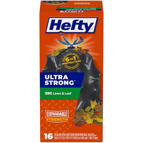 Hefty Ultra Strong Lawn and Leaf 39 Gal Trash Bags, Black, Unscented, 16ct - size: 16 Count (Pack of 1)