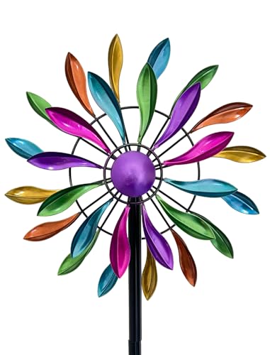 Rainbow Petal 360° Metal Wind Spinners Outdoor, 56.7" H - color: Rainbow