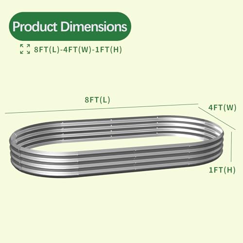 Galvanized Garden Bed kit for Vegetables/Herbs/Flowers (8X4X1) - size: 8X4X1
