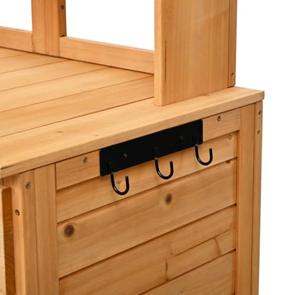 Merax 65.7" Tall Garden Potting Bench with Hutch, 3 Shelves, 6 Drawers, 2 Cabinets & Hooks - color: Natural