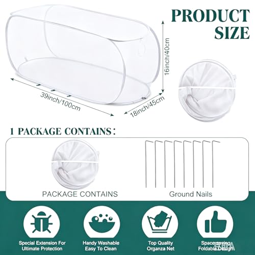 2 Pack Pop Up Garden Row Cover, 39x18x16 for Raised Beds - color: White-1