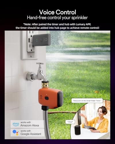 Lumary WiFi Water Timer for Garden Hose, Battery Sprinkler Timer for Watering Brass Inlet Outdoor, Rain Delay/Remote/Manual/Automatic Drip Irrigation System Programmable Faucet, Compatible with Alexa