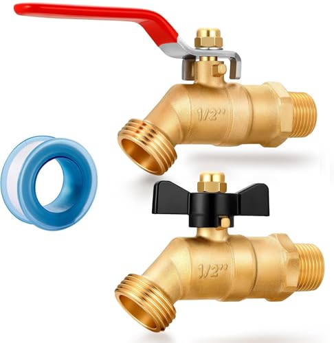 1/2" Male NPT inlet Connection with 3/4" GHT water hose outlet Heavy-Brass Faucet for gardens Ball Valve Full Flow Male Hose Bibb (Long and Butterfly 2PCS) - color: 1/2 inlet Long and Butterfly 2PCS