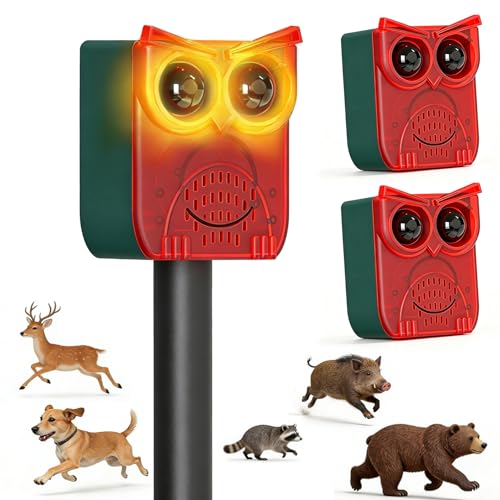 ChunHee Solar Motion Sensor Alarm Outdoor Dog Barking Alarm with 129dB Loud - color: Red-3pack